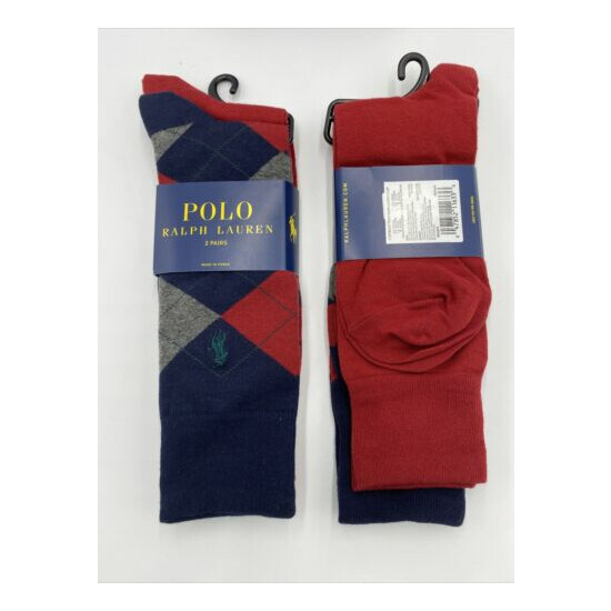 New Polo Ralph Lauren Men's 2 Pack Argyle & Solid Logo Crew Socks, Size 10-13  image {3}