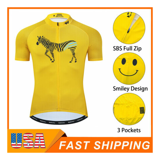 Mens Team Short Sleeve Cycling Jersey Bicycle Full Zip Racing Shirt Bike Top US image {1}