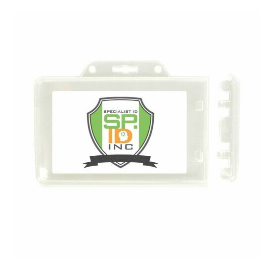 100 Clear Horizontal Permanent Locking ID Card Badge Holders Hard Rigid Plastic image {2}