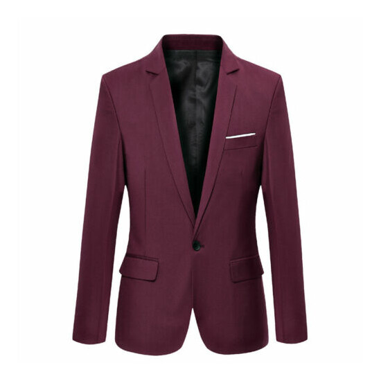 Men's Suit Blazer Jacket Coat Tops Dress Business Work One Button Formal Suits image {3}