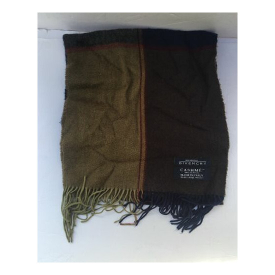 Vintage Olive Green Navy Blue Plaid Givenchy Made In Italy Earthtone Scarf image {2}