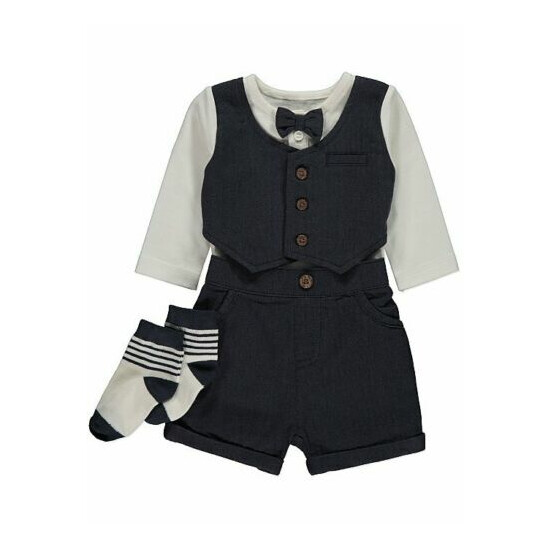 Baby Boys Formal Waistcoat Suit Outfit Wedding Christening Bow Tie Tux Tweed  image {1}