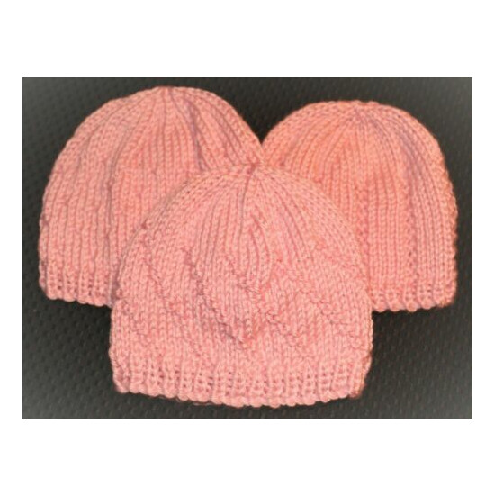 NEWBORN BABY HATS. Set of 3. 0-6 months Hand knitted . ALL PINK image {1}