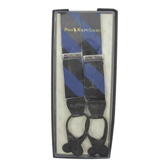 NEW Polo Ralph Lauren Silk Suspenders! Blue & Black Repp Stripe *Made in USA* image {1}