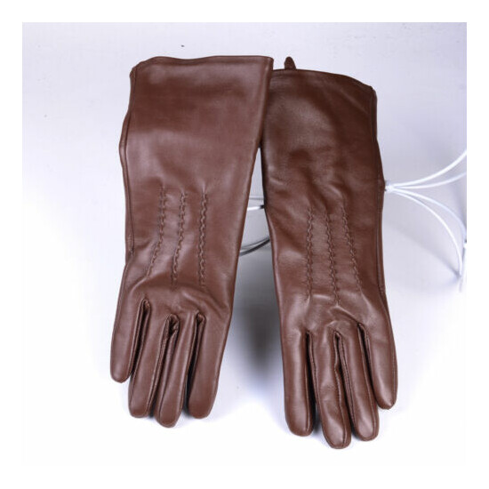 30cm New Men's Real Leather Brown Mid-long Gloves motocycle Winter Warm gloves image {4}