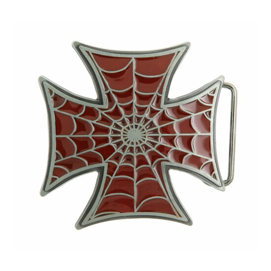 Red Cross with Spider Web Metal Belt Buckle image {1}