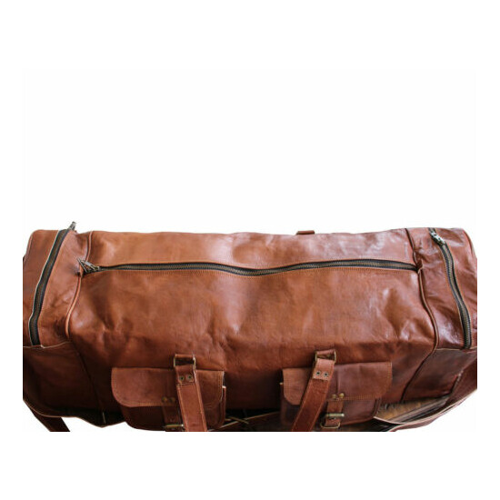 30" Real Brown Leather Duffle Bag Sports Gym Bag weekend Travel AirCabin Luggage image {2}