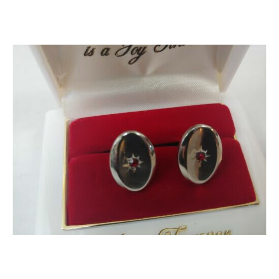 Vtg Cuff Links With Case A Thing Of Beauty Is A Joy Forever Silver Red USA Thumb {4}