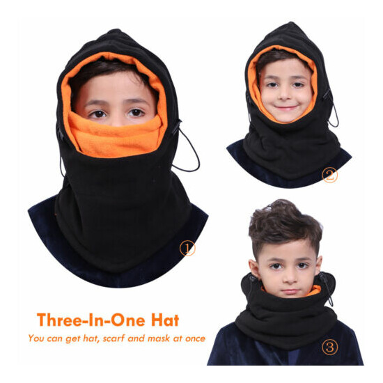 Kids Winter Fleece Balaclava Hat Hood Windproof Face Mask Warm Boys Girls Ski image {2}