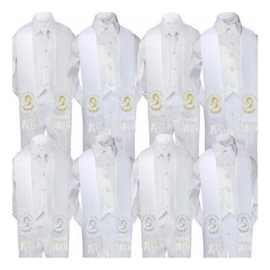 5pc Baby Boy Virgin Mary Pope Stole Baptism White Neck or Bow Tie Vest Suit Sm-7 image {1}