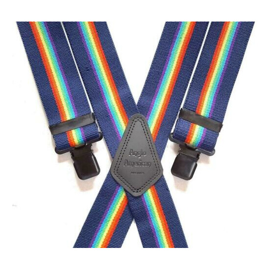 Mens Braces Heavy Duty 1.5" or 2" Rainbow Navy Blue Red Green Yellow Black Clip image {1}