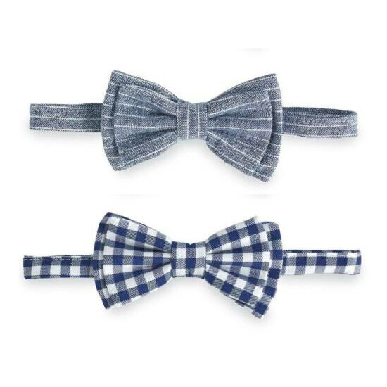 Mud Pie Easter Boys Blue Gingham or Chambray Stripe Bow Tie image {1}