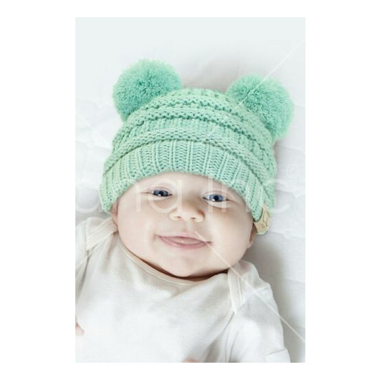 Jinscloset C.C Baby Infant Solid Color Knit Warm Soft Double Pom Beanie SkullHat image {3}