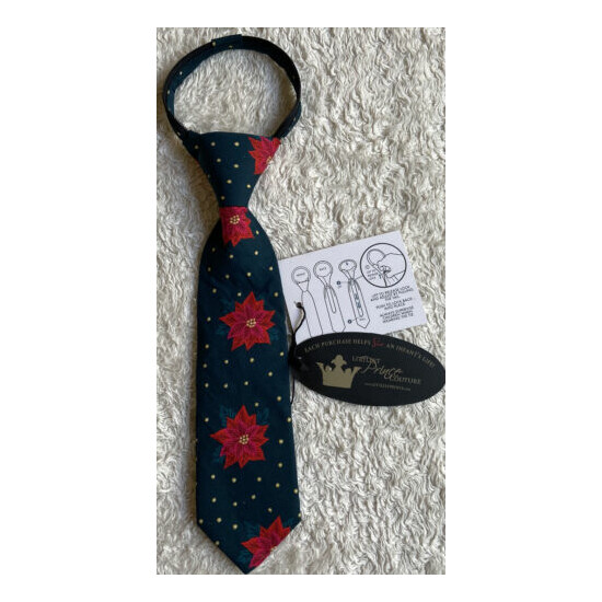 NWT Littlest Prince Couture Holiday Tie Sz9-24m Dark Green w/Poinsettia Flowers image {1}