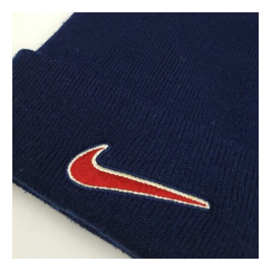 Vintage 90s Nike Swoosh Logo Embroidered Beanie Navy Red Rare USA Air 1990s image {2}