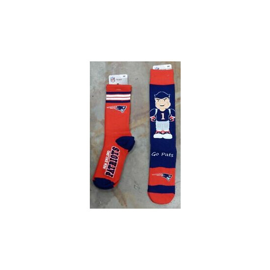 2 Pack NFL New England Patriots Socks Gift Reverse Deuce Flag Mascot Large Mens image {1}