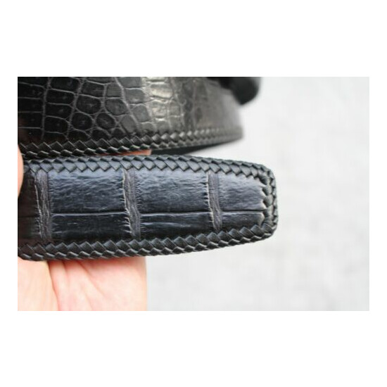 No Jointed W 1.5" Black Genuine Alligator CROCODILE Leather Skin MEN'S Belt  image {3}