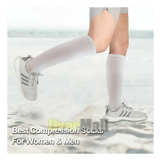 5 Pairs White Compression Socks 20-30mmHg Graduated Support Mens Womens S/M-XXL image {7}