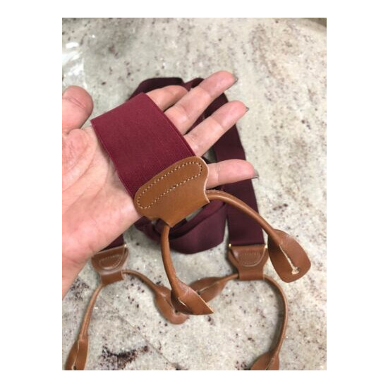 TRAFALGAR Mens Solid Burgundy Adjustable Leather Tan Trim Suspenders Braces image {8}