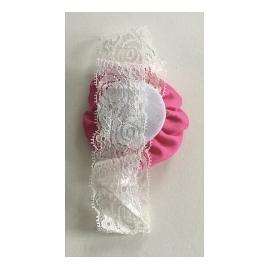 Baby Girls Dark Pink Flower & White Lace Headband Age From Birth image {2}