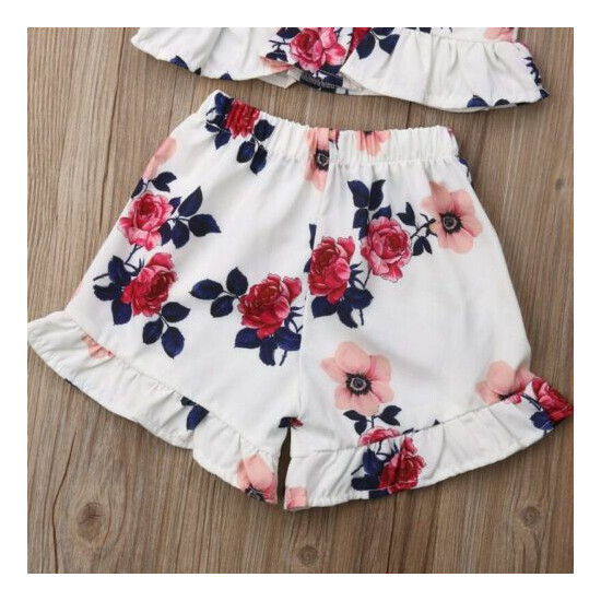 Summer Girls Cute Wear Sleeveless Sweet Floral Print Sling Tops+Shorts 2-Piece image {3}