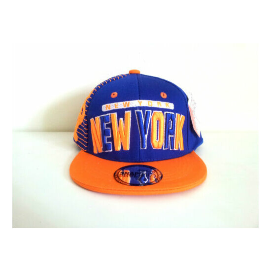 KIDS NEW YORK 3D EMBROIDERED FLAT BILL TWO TONE (BLUE/ORANG) COTTON SNAPBACK CAP image {1}
