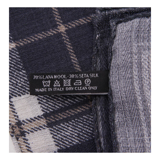 New $135 ERMENEGILDO ZEGNA Gray Plaid Check Wool and Silk Pocket Square image {4}