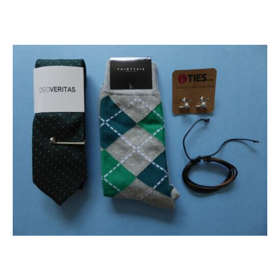 Deo Veritas Green Tie + Cuff Links + Bracelet + Thirty6ix Golf Sock + Tie Bar image {1}