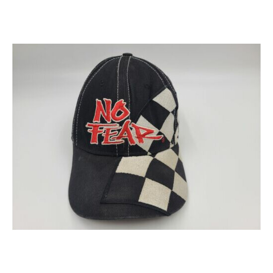 Vintage No Fear Hat Cap Checkered Flag Dirtbike Racing Retro 90s Made in USA Thumb {1}