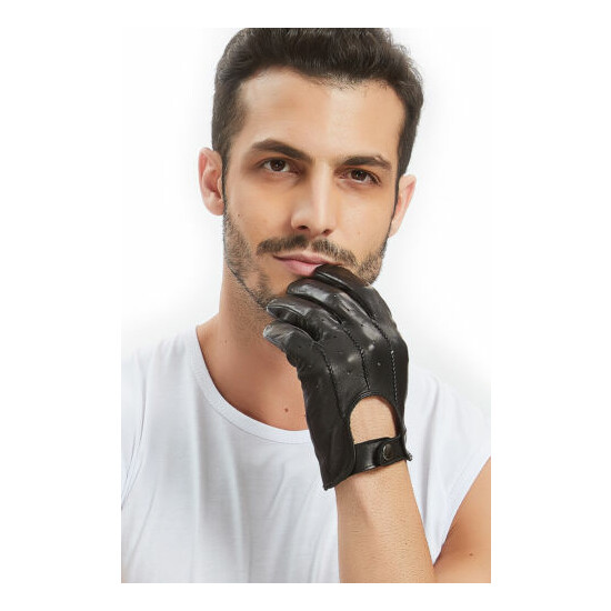 Kimobaa Men Whole Piece Real Italy Top Leather Unlined Motor Driving Gloves image {2}