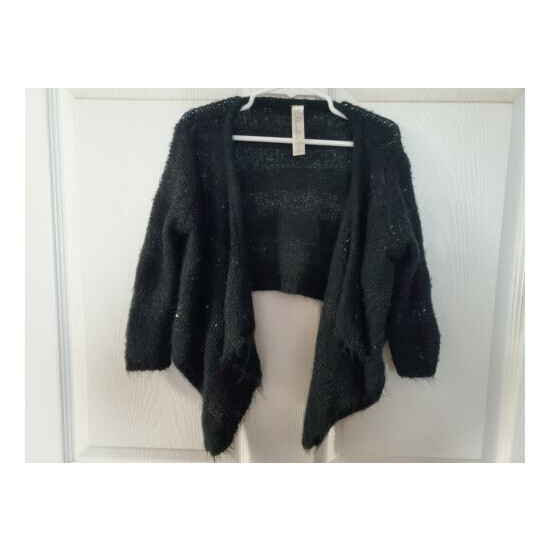 Girls' Cherokee cardigan drapey sequin sparkle sweater size xsmall 4/5 black  image {1}