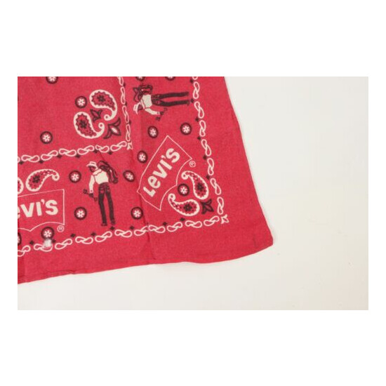 Vintage 60s Levis Spell Out All Over Print Bandana Handkerchief Red USA 20" image {3}