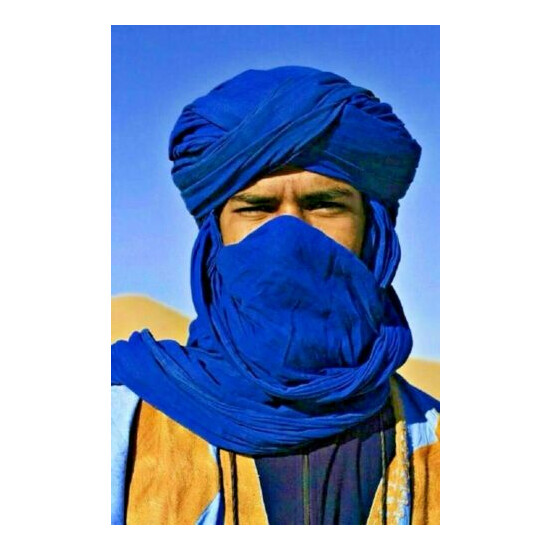 59' Mauritanian African Tuareg Scarf Handmade Ethnic Turban Unisex Blue Color image {1}