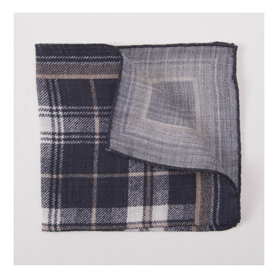 New $135 ERMENEGILDO ZEGNA Gray Plaid Check Wool and Silk Pocket Square image {2}