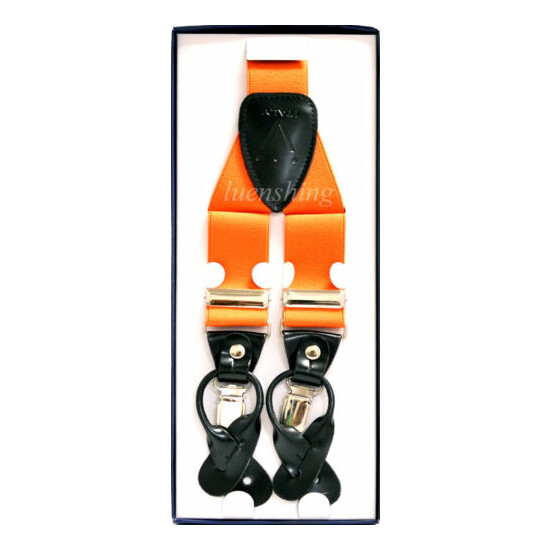 New Y back Men's Orange Suspender Braces elastic clips buttons wedding prom image {2}