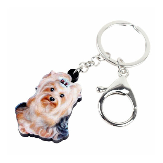 Acrylic Cute Yorkshire Terrier Dog Keychains Car Purse Key Ring Pets Charms Gift image {2}