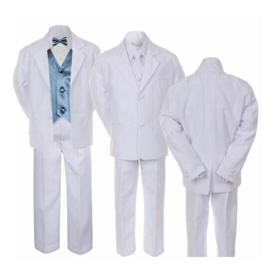 7pc Boy Baby Kid Teen Formal Wedding White Suit Tuxedo Extra Vest Bow Tie sz S-7 image {3}