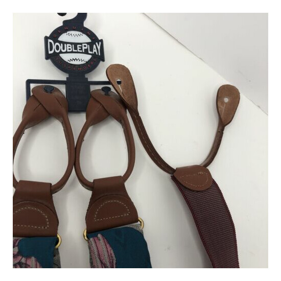Double Play Genuine Button Suspenders In Teal With Bow Tie Design image {2}