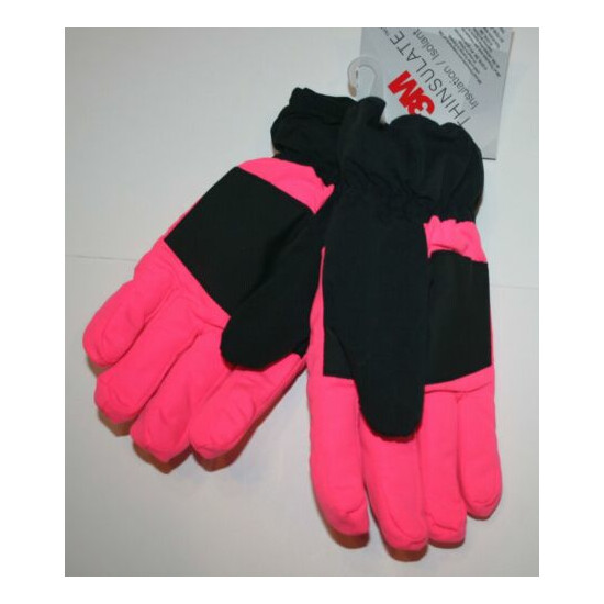 New OshKosh Girls 8 10 12 14 year Ski Gloves Winter Glove Kid Pink Neon Heart image {2}