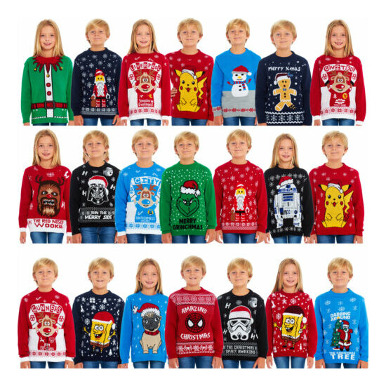 New Kids Childrens Boys Girls Xmas Christmas Winter Jumper Sweater Knitted Retro image {4}