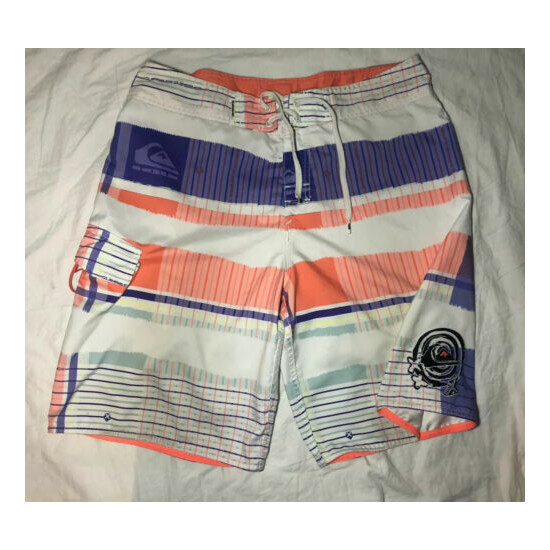 Vintage Quiksilver Board Shorts Swim Beach Lined Mens 34 Purple Orange Neon image {1}