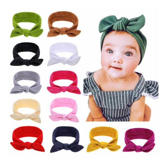 Toddler Girls Baby Turban Solid Headband Hair Band Bow Accessories Headwear image {2}