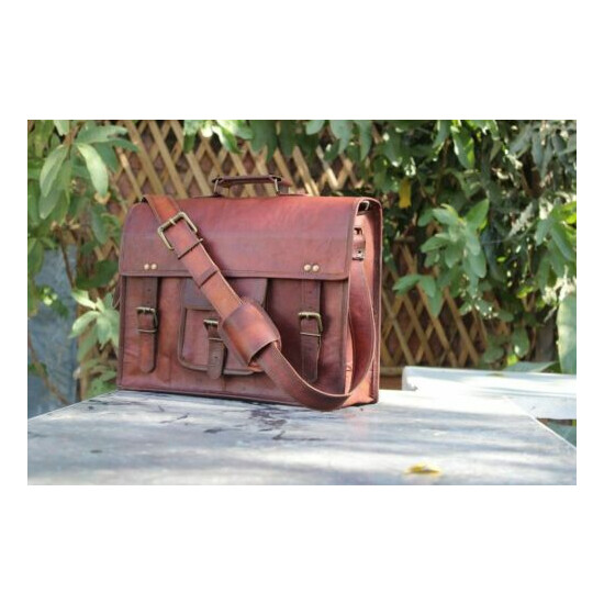 15" Men's Vintage Brown Leather Handbag Messenger Shoulder Laptop Bag Briefcase image {1}
