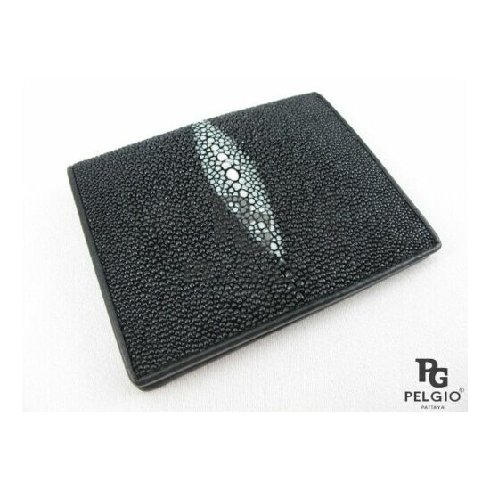 PELGIO Genuine Stingray Skin Leather Business Credit Card Holder Wallet Black image {1}