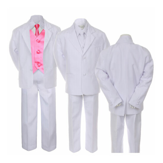7pc Boy Baby Kid Teen Formal Wedding White Suit Tuxedo Extra Vest Necktie sz S-7 Thumb {2}