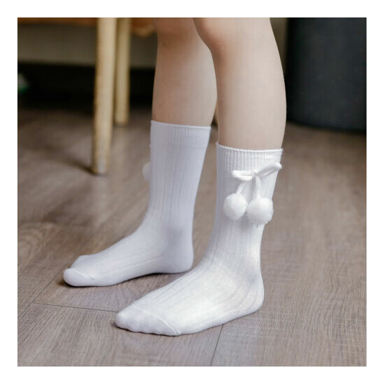Kids Girls Chunky Ribbed Knit Knee High Socks Solid Cute Velvet Stockings image {3}