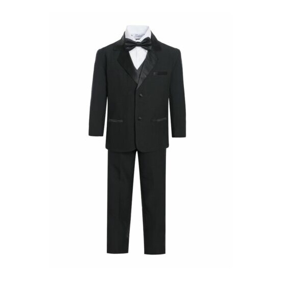 Toddler Boys Tuxedo suit 5pc set coat,Satin vest,striated pant,shirt,bow tie  image {3}