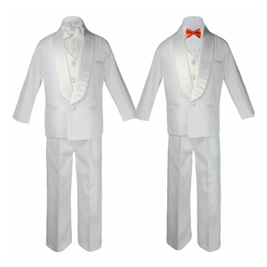 Baby Teen White Satin Shawl Lapel Suits Tuxedo ORANGE Satin Bow Necktie Vest image {6}