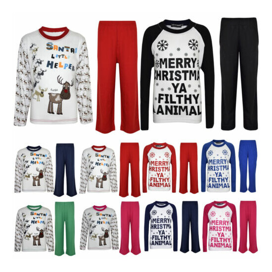 Kids Girls Boys "SANTAS LITTLE HELPER" Christmas Pyjamas And YA FILTHY PJ'S 1-8  image {1}