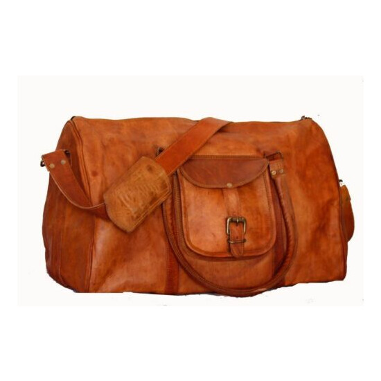 women's Vintage Brown Genuine Leather Luggage Duffle Gym Overnight Weekend Bag image {4}